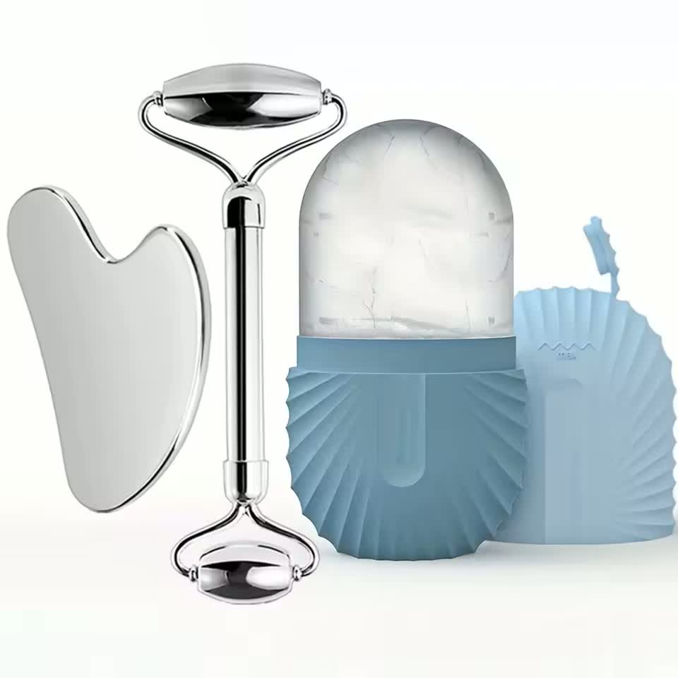 Cryo Glow facial set — ice globe, roller and gua sha